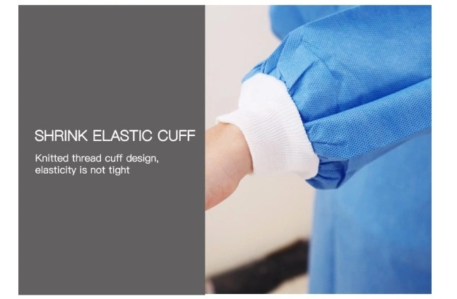 Disposable Non-Woven SMS Reinforced Isolation Gown, Disposable Isolation Gown, Protective Clothing with Knitted Cuff