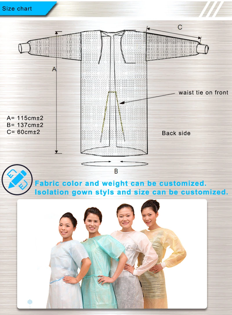 35g/40g/45g SMS Non Woven Sterile Disposable Medical Standard/Reinforced Surgical Gown for Hospital