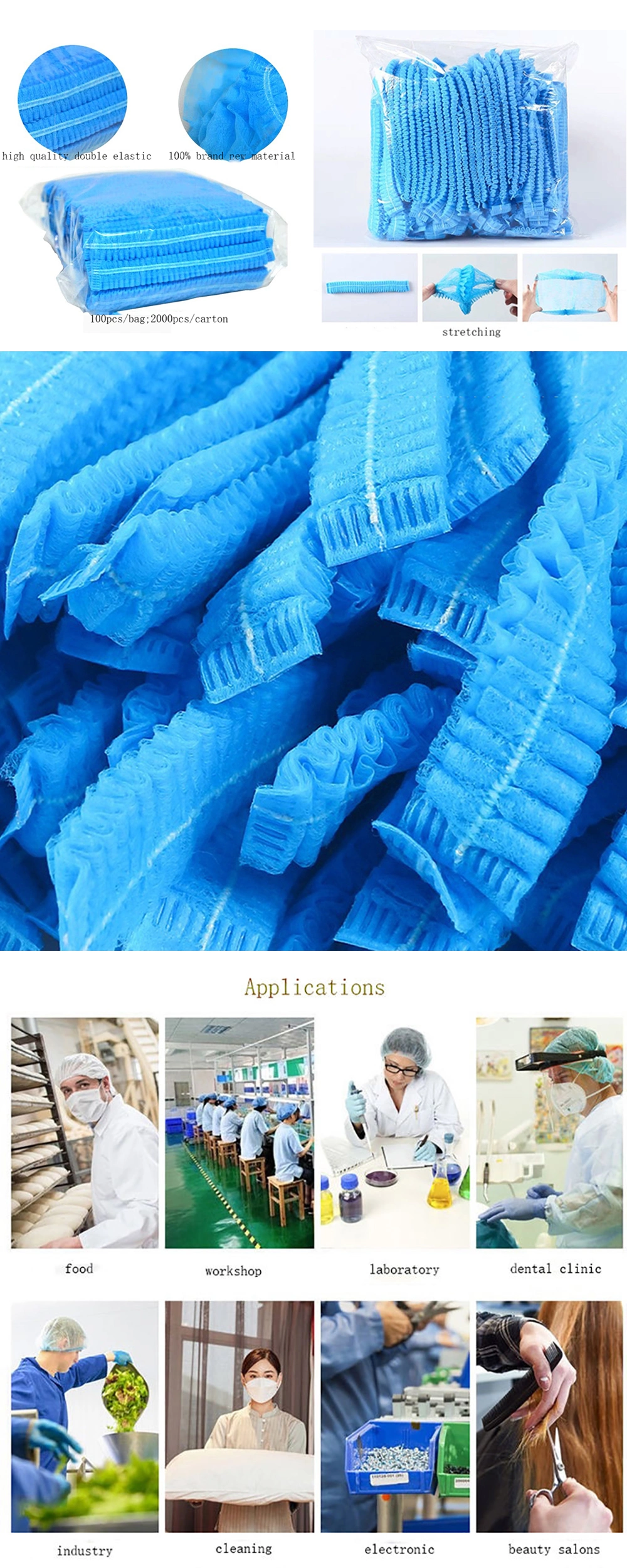 Factory Wholesale Non-Woven Medical Disposable Head Mop Mob Cap Clip Caps