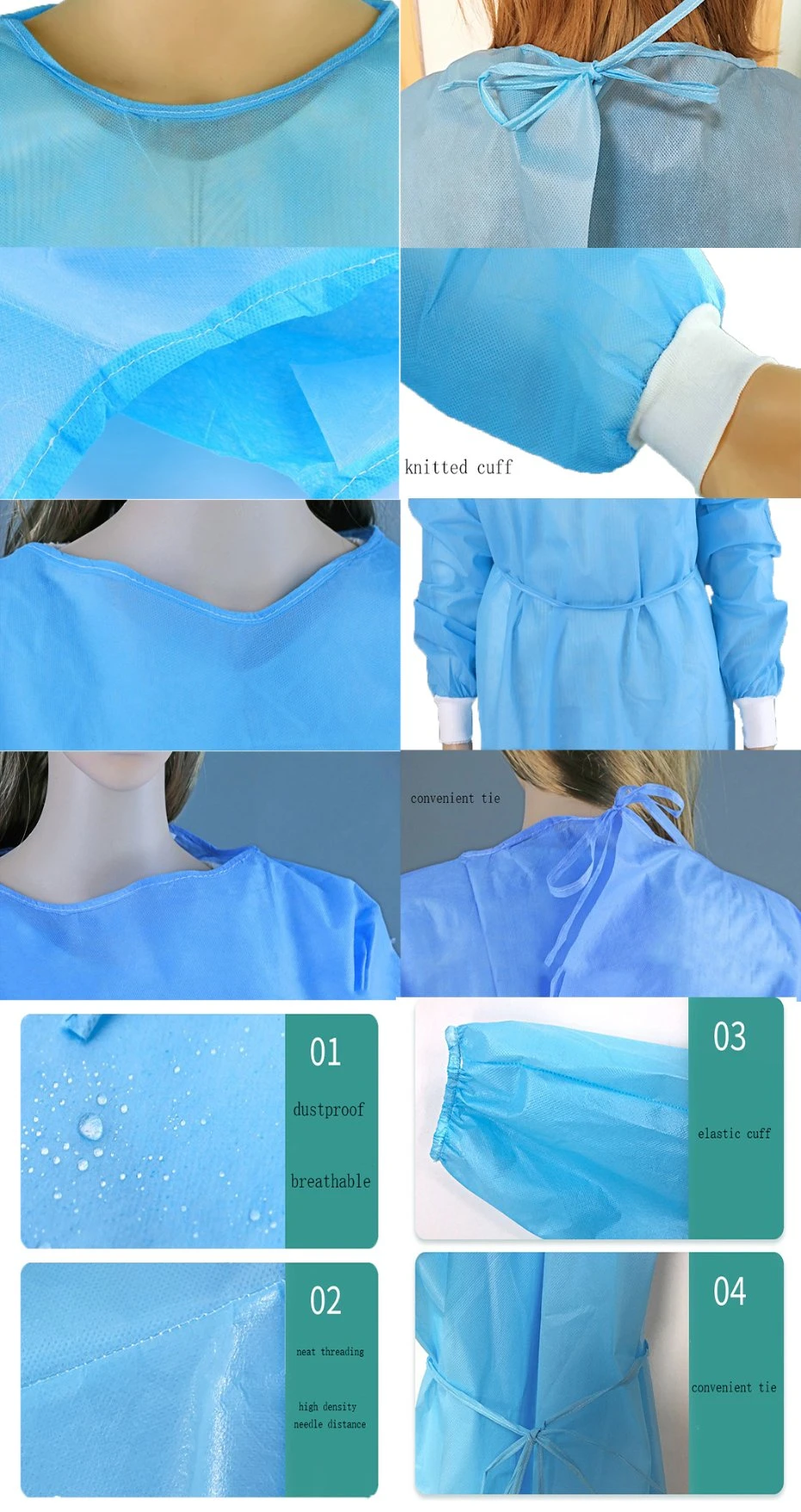 PP/PP+PE/SMS/SMMS Medical Disposable Reinforced Surgical Isolation Gown