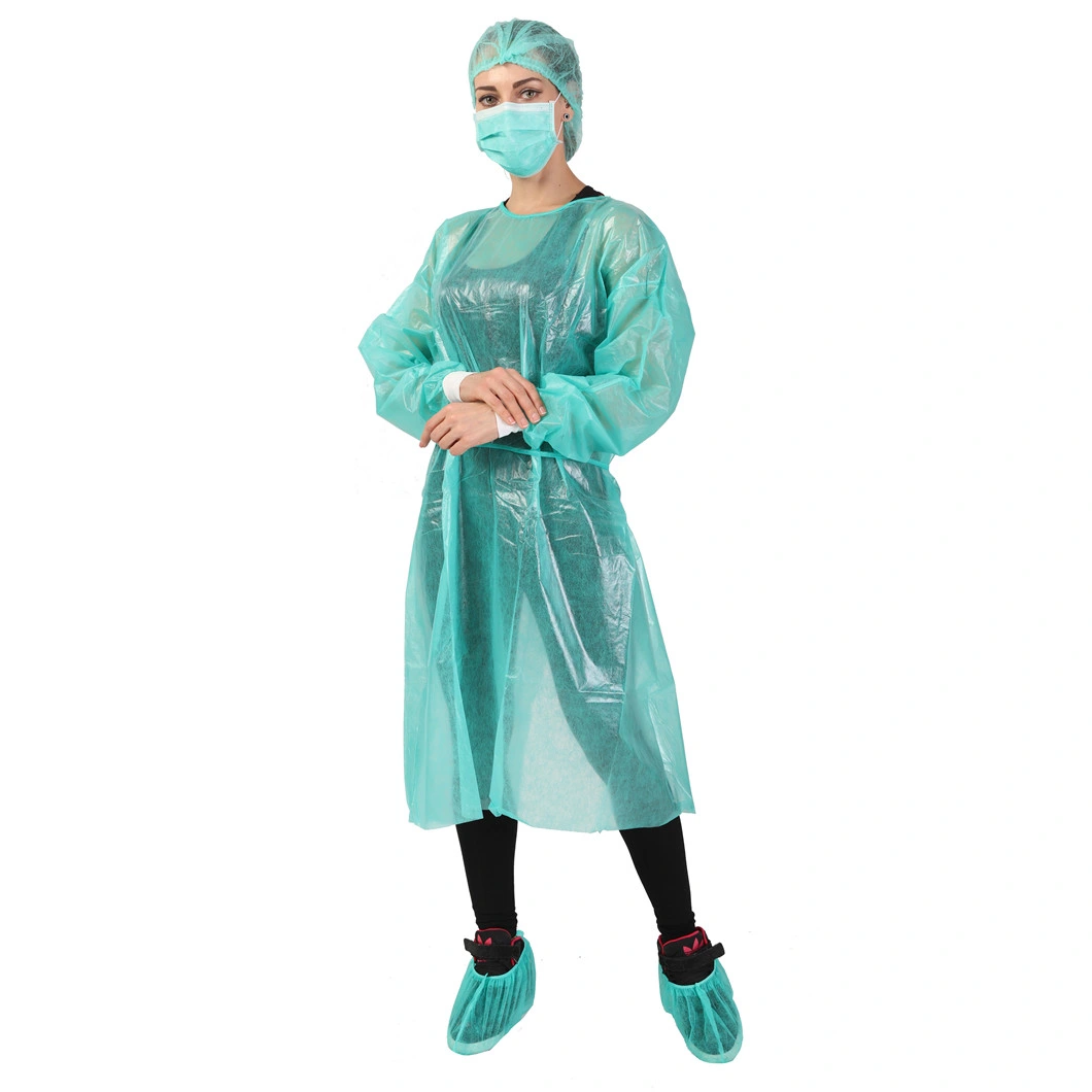 China Factory Wholesale Price Blue Yellow Red White 30GSM 40GSM Apron Suit PP PE SMS Disposable Medical Uniform Surgical Isolation Gown for Hospital